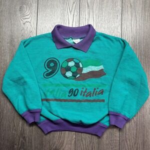 Vintage Italia Soccer Italy 1990 Fc Collared Sweatshirt Youth Blue